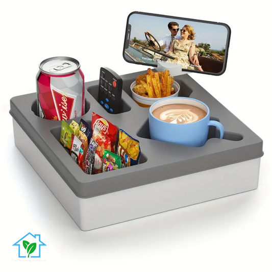 Couch Cup Holder Tray with Rotatable Phone Holder