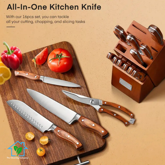 16-Piece Brown Kitchen Knife Set