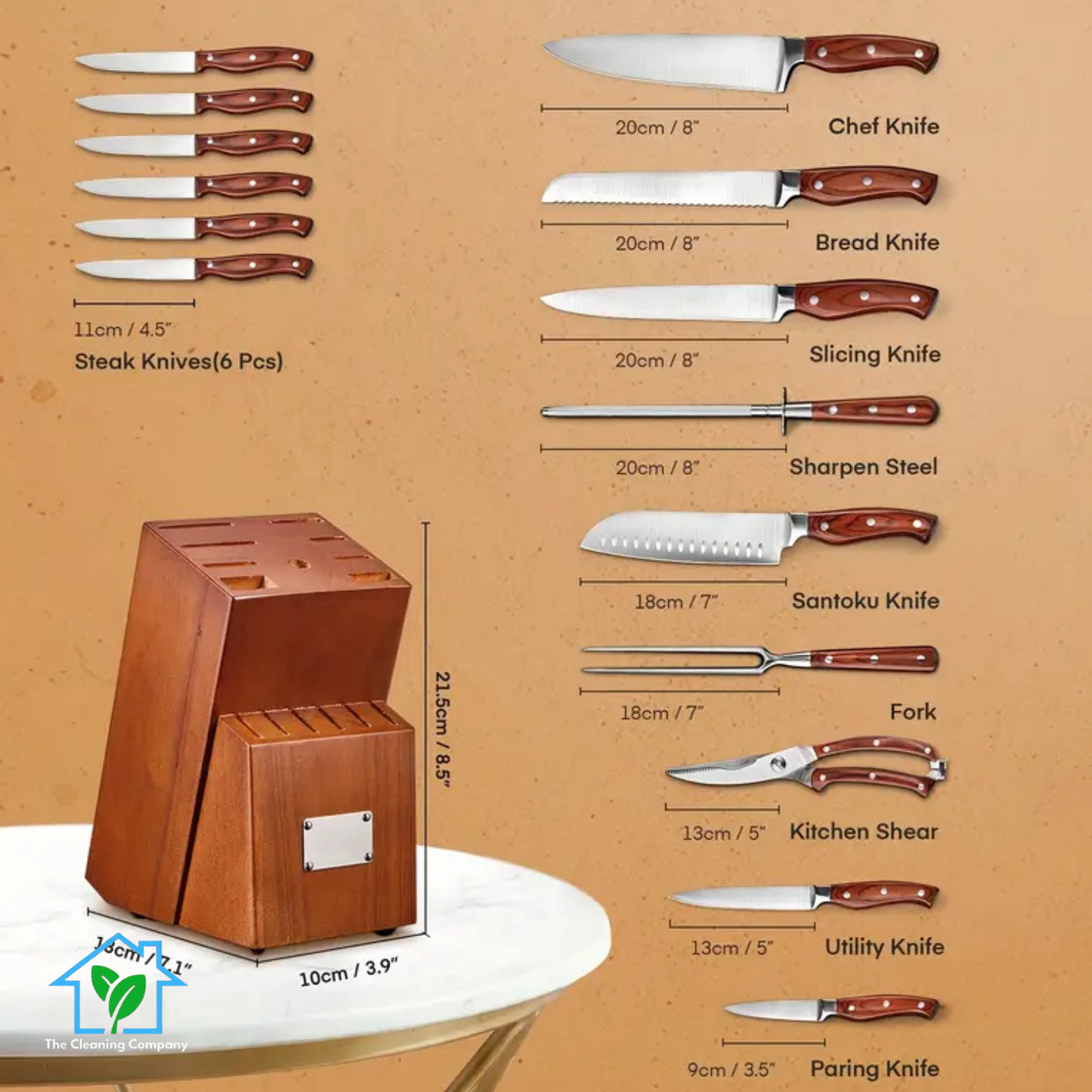 16-Piece Brown Kitchen Knife Set
